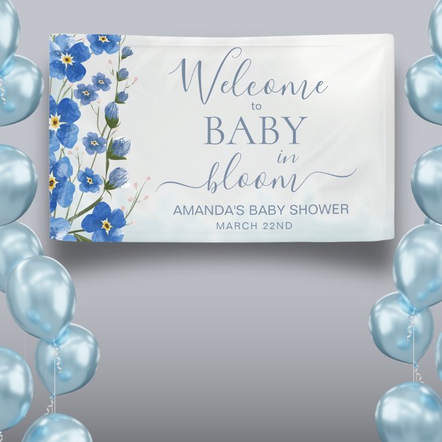 Baby in Bloom Welcome  Boy Blue Floral Shower  Banner (Creator Uploaded)