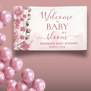 Baby in Bloom Welcome Girl Pink Floral Shower Banner