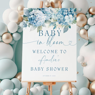 Baby In Bloom Welcome Sign Blue. Boy Baby Shower 