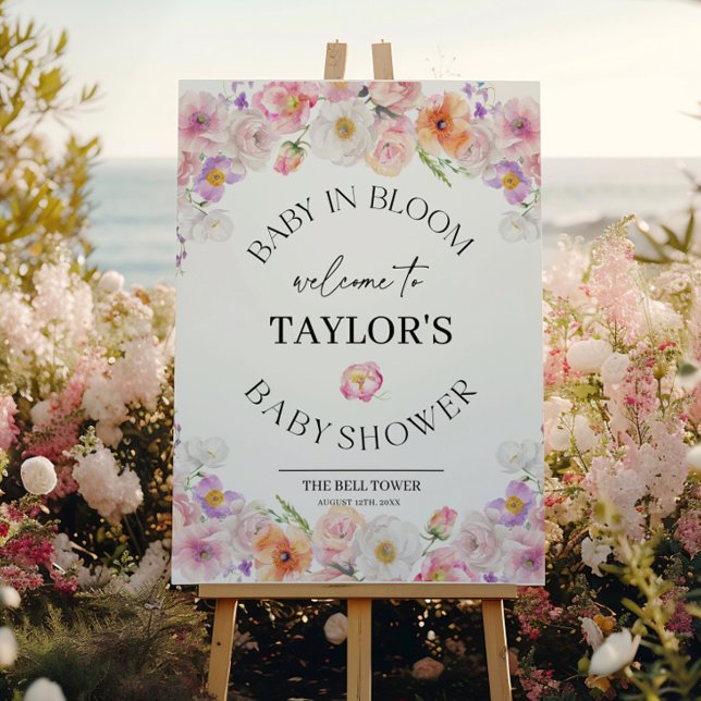 Baby In Bloom Welcome Sign | Floral Baby Shower  (baby in bloom sign - baby shower floral welcome sign)