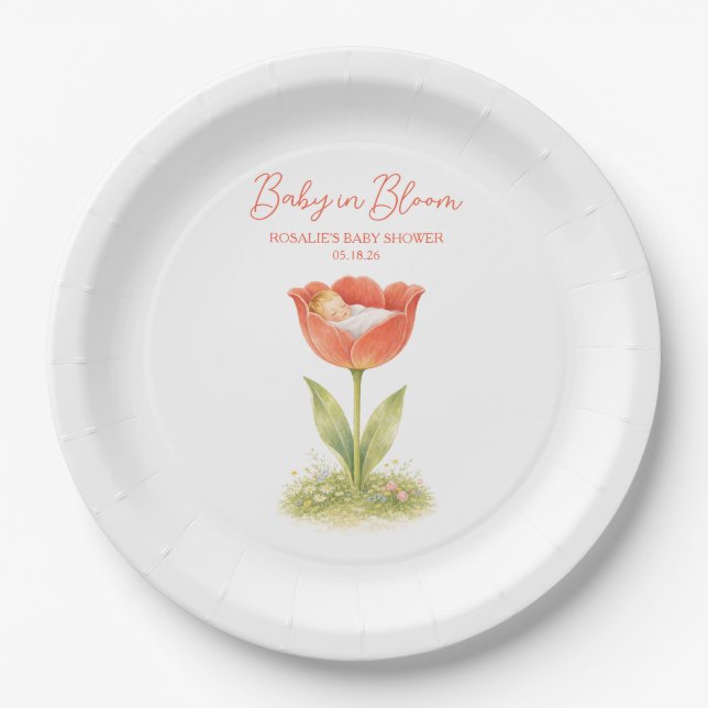 Baby in Bloom Whimsical Garden Boho Baby Shower Paper Plates (Front)