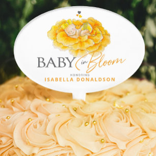 Baby in Bloom whimsy watercolor baby shower yellow Cake Topper