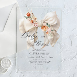 Baby in Bloom White Bow Floral Baby Shower Acrylic Invitations