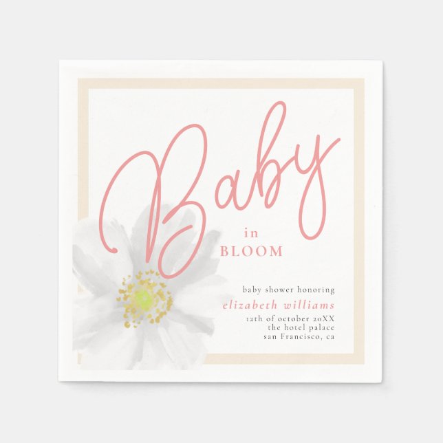 Baby in Bloom White Daisy Floral Baby Shower Napkins (Front)