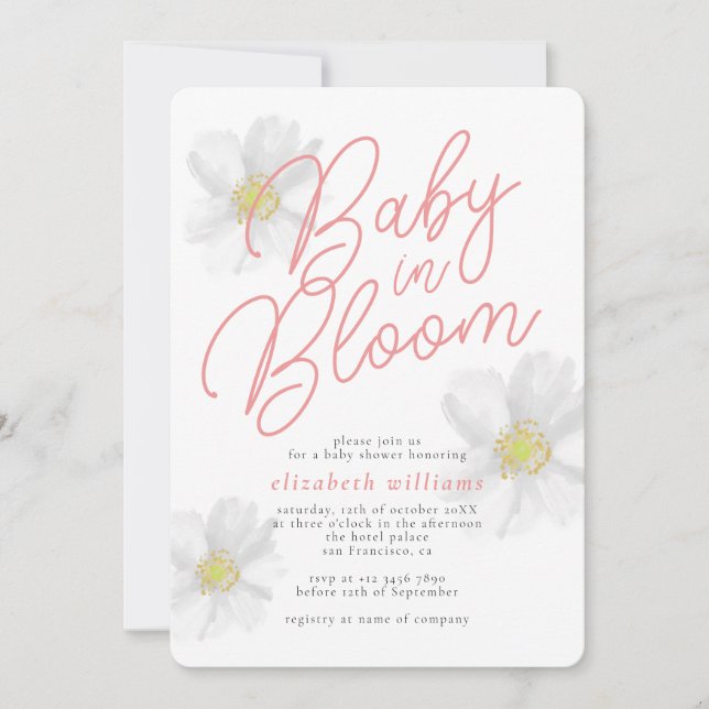 Baby in Bloom White Daisy Theme Baby Shower Invitation (Front)