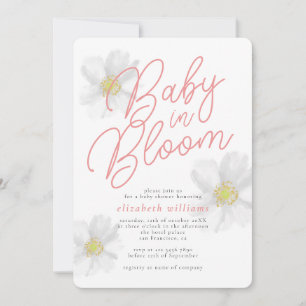Baby in Bloom White Daisy Theme Baby Shower Invitation