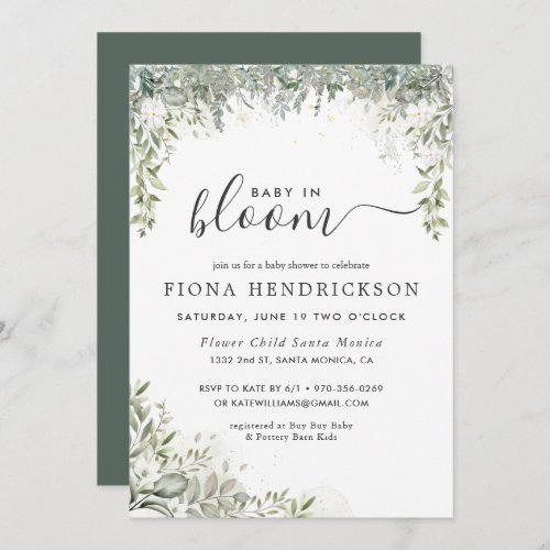 Baby in Bloom  White Floral Greenery Baby Shower