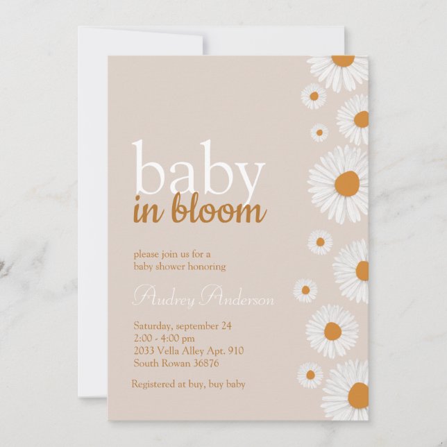 Baby in Bloom White Flower Baby Shower Invitation (Front)