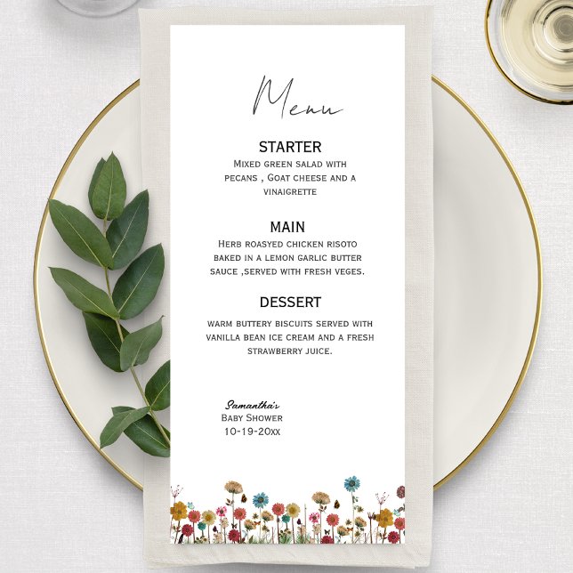 Baby in bloom wild flower baby shower menu (Creator Uploaded)