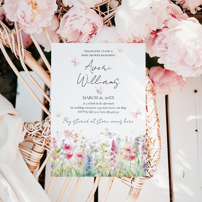 Baby in Bloom Wild Flower Butterfly Baby Shower Invitation (Creator Uploaded)