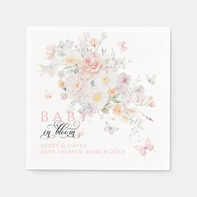 Baby in Bloom Wild Flower Butterfly Baby Shower Napkins (Front)