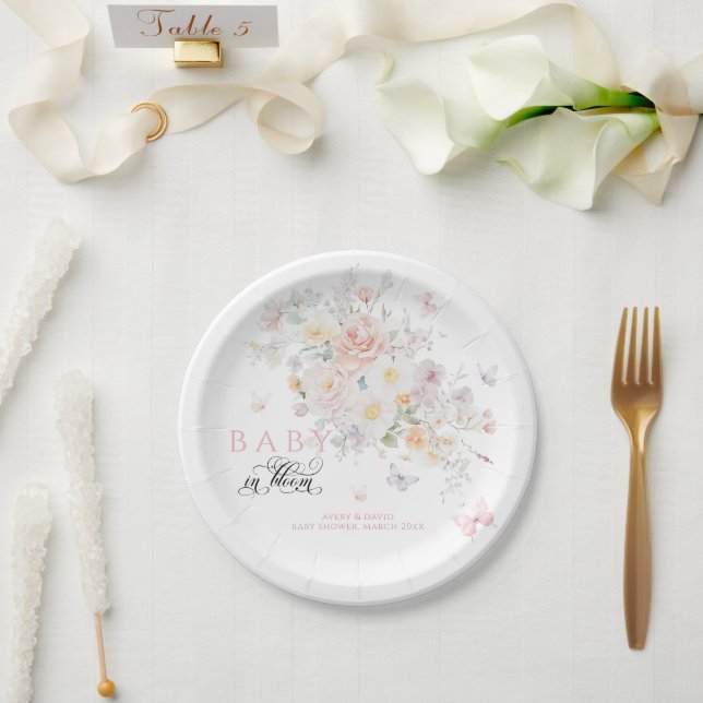 Baby in Bloom Wild Flower Butterfly Baby Shower Paper Plates (Wedding)