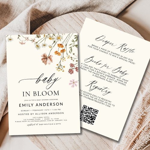 Wildflower Floral or wildflower baby shower invitation