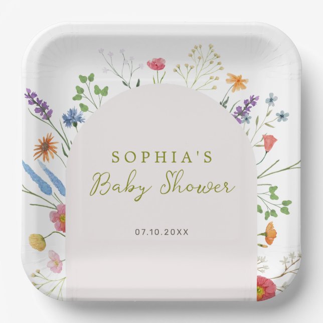 Baby In Bloom Wildflower Arch Paper Plates (Front)