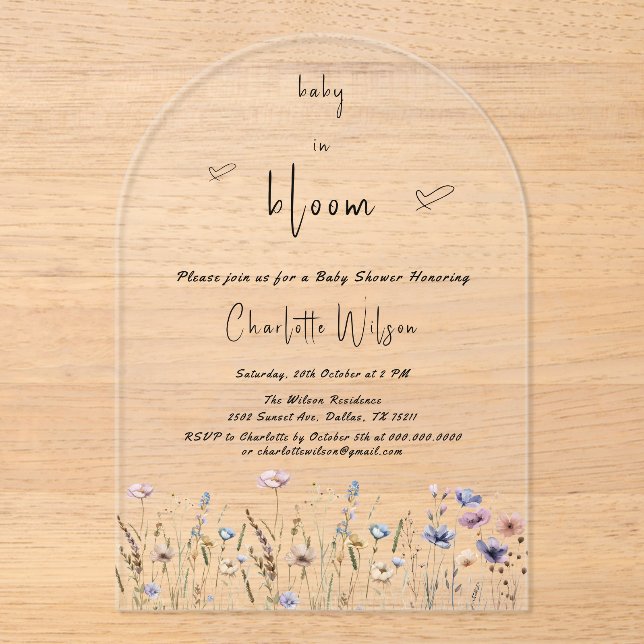 Baby In Bloom Wildflower Baby Shower Acrylic Invitations (Front)
