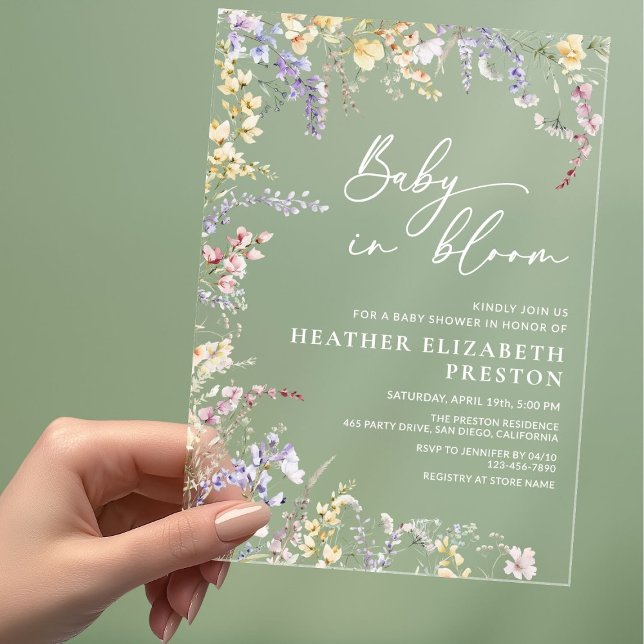 Baby In Bloom Wildflower Baby Shower Acrylic Invitations (Creator Uploaded)