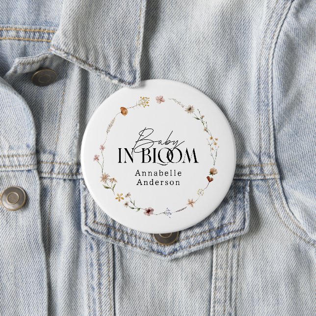 Baby in bloom wildflower baby shower button (In Situ)