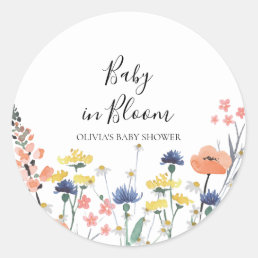 Baby in Bloom Wildflower baby shower Classic Round Sticker