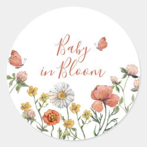 Baby in Bloom Wildflower baby shower Classic Round Sticker