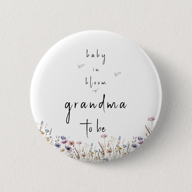 Baby In Bloom Wildflower Baby Shower Grandma-to-be Button (Front)
