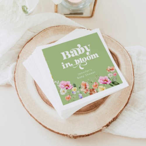 Baby in bloom wildflower baby shower green napkins