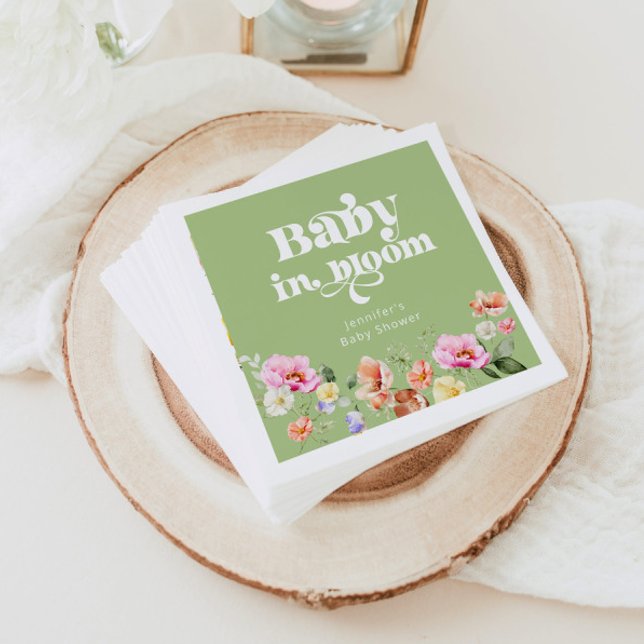 Baby in bloom wildflower baby shower green napkins (Creator Uploaded)