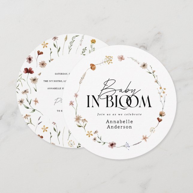 Baby in bloom wildflower baby shower invitation (Front/Back)