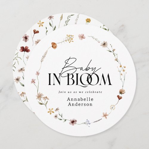 Baby in bloom wildflower baby shower invitation