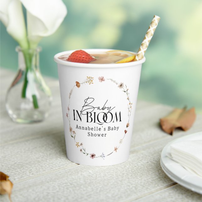 Baby in bloom wildflower baby shower invitation paper cups (Insitu)