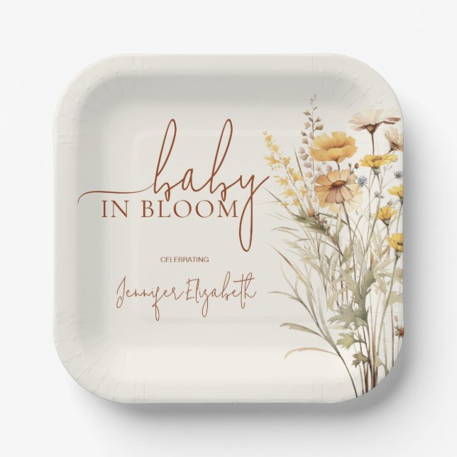 Baby in Bloom Wildflower Baby Shower Paper Plates (Front)