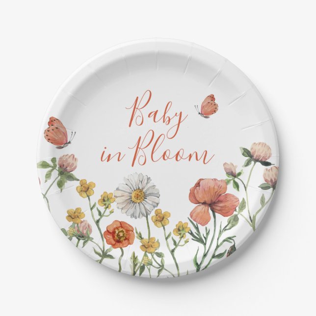 Baby in Bloom Wildflower baby shower Paper Plates (Front)