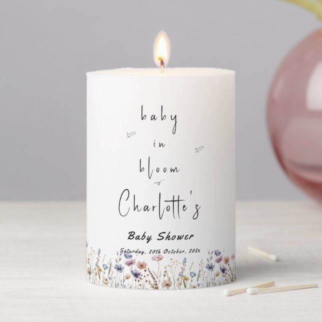 Baby In Bloom Wildflower Baby Shower Pillar Candle (In Situ)