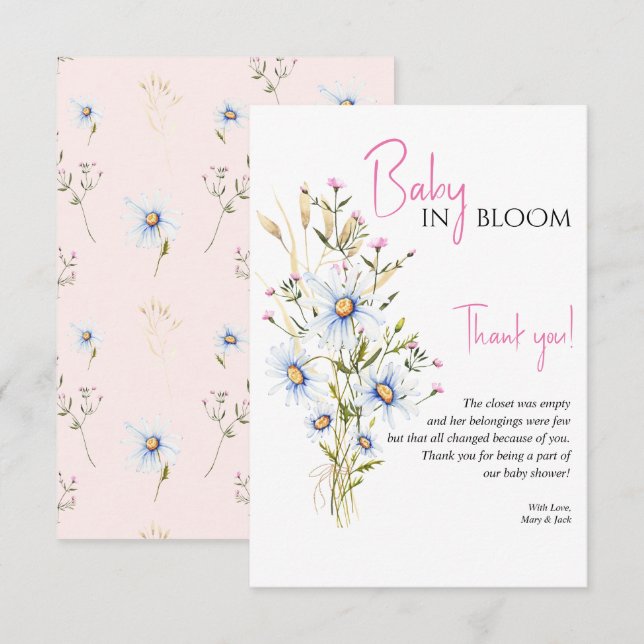 Baby In Bloom Wildflower Baby Shower Thank You Card (Front/Back)