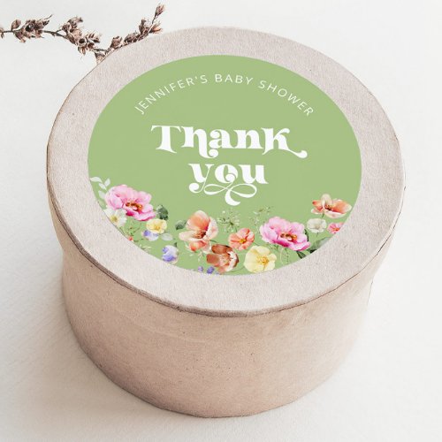 Baby in bloom wildflower baby shower thank you classic round sticker