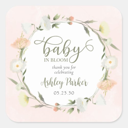 Baby In Bloom Wildflower Baby Shower Thank You Square Sticker