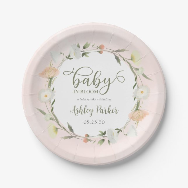 Baby In Bloom Wildflower Baby Sprinkle Paper Plates (Front)