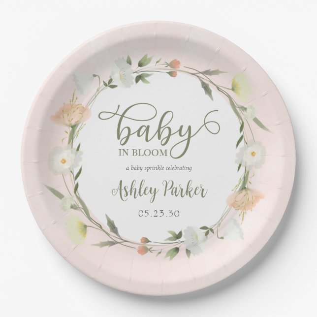 Baby In Bloom Wildflower Baby Sprinkle Paper Plates (Front)
