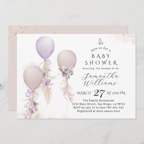 Baby in bloom Wildflower balloon Baby Shower  Invitation
