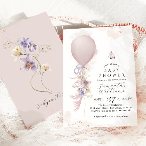 Baby in bloom Wildflower balloon Baby Shower Invitation