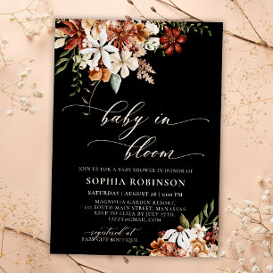 Baby in Bloom Wildflower Black Baby Shower Invitation