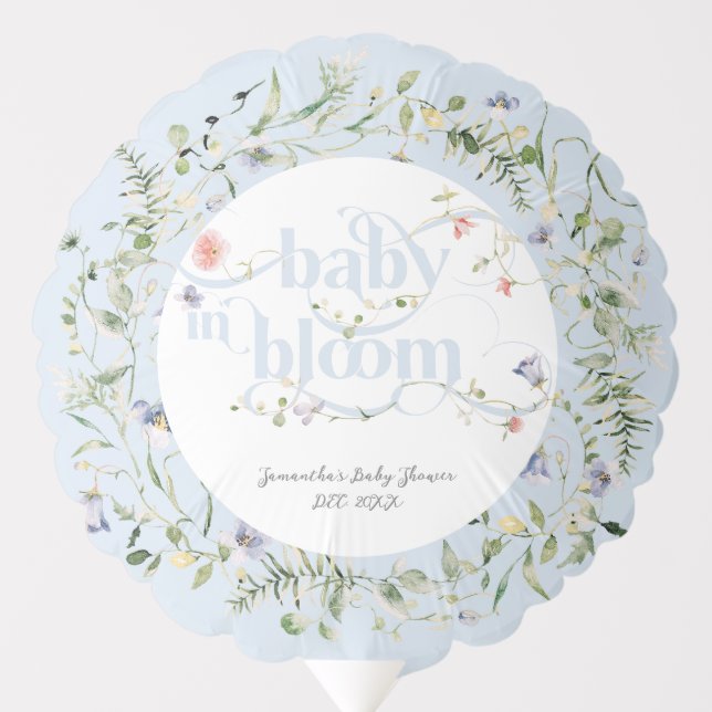 Baby in Bloom Wildflower Blue Boy Baby Shower Balloon (Front)