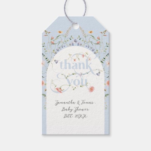 Baby in Bloom Wildflower Blue Boy Baby Shower Gift Tags