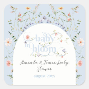 Baby in Bloom Wildflower Blue Boy Baby Shower Square Sticker