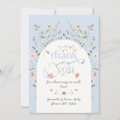 Baby in Bloom Wildflower Blue Boy Baby Shower Thank You Card