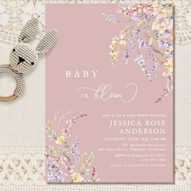 Baby In Bloom Wildflower Blush Pink Baby Shower  Invitation (Creator Uploaded)