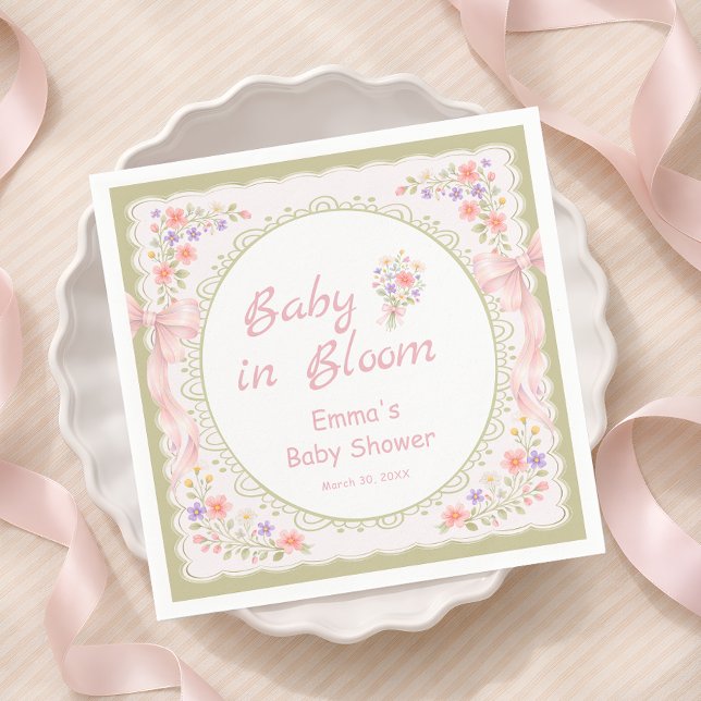Baby in Bloom Wildflower Bow Baby Shower  Napkins (Creator Uploaded)