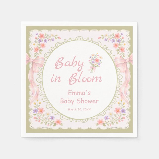 Baby in Bloom Wildflower Bow Baby Shower  Napkins (Front)