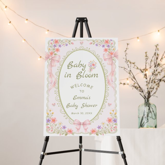 Baby in Bloom Wildflower Bow Baby Shower Welcome  Foam Board (In Situ (Stand))