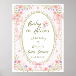 Baby in Bloom Wildflower Bow Baby Shower Welcome Poster