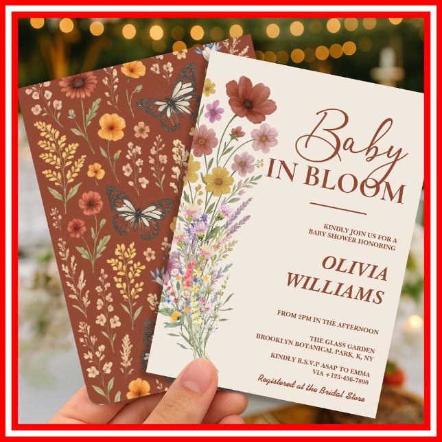 Baby in Bloom Wildflower Burnt Orange Baby Shower Invitation (Creator Uploaded)